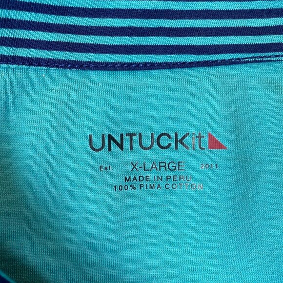 Untuckit Mens Polo Shirt XL Short Sleeve Casual Summer Blue Striped Pullover - Picture 3 of 9
